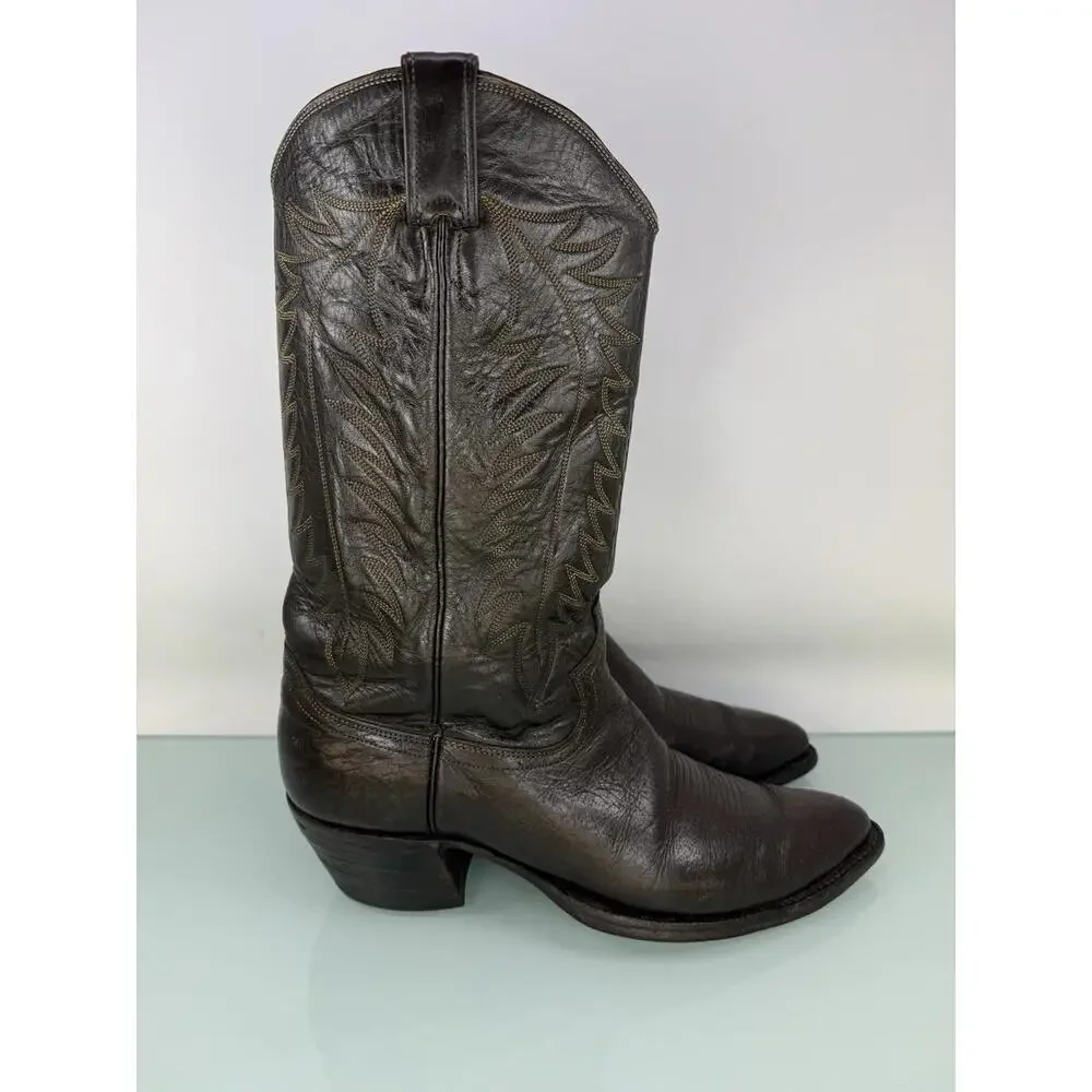Justin True Vintage 70s White Label Fort Worth Cowboy Boots Brown Leather 9D USA